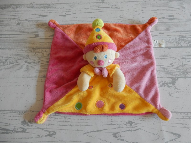 Nicotoy knuffeldoek velours oranje geel roze cirkels Clown