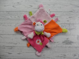 Nicotoy knuffeldoek velours roze oranje stipjes vogeltje Koe