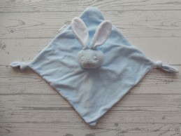 Bambino knuffeldoek velours blauw wit knoopjes konijn