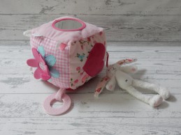Little Dutch Tiamo knuffel kubus velours wit roze Pink Blossom Konijn