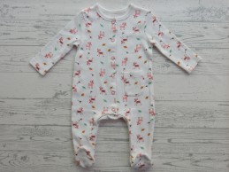 Hema newborn jumpsuit wit roze bruin blaadjes hertjes mt 50