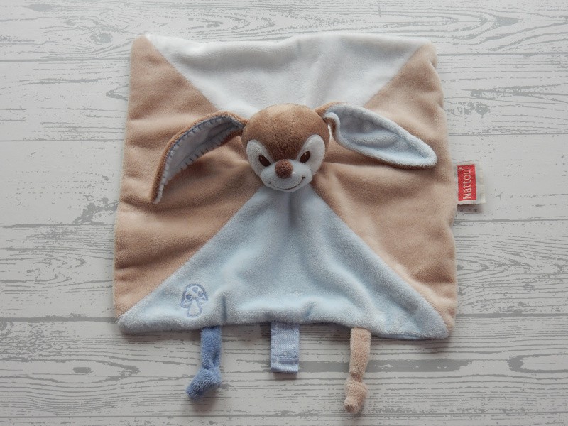 Nattou Jollymex knuffeldoek doudou velours beige blauw lapin konijn