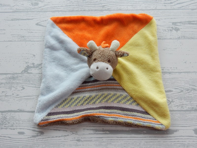 Happy Horse knuffeldoek velours blauw oranje geel gebreid giraffe GoGo