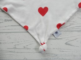 Petit Bateau knuffeldoek knuffellap tricot wit rood hartjes konijn