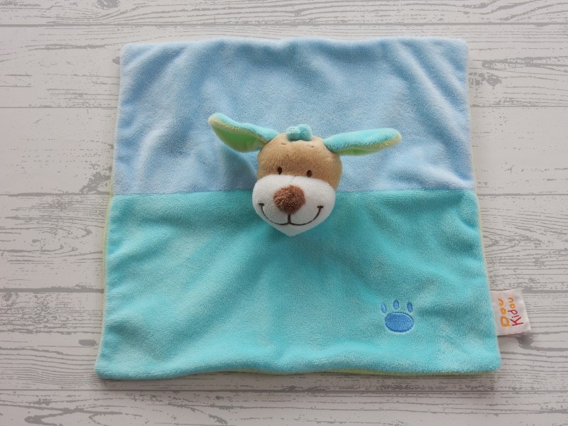 Doukidou knuffeldoek velours blauw lichtgroen pootafdruk Hond