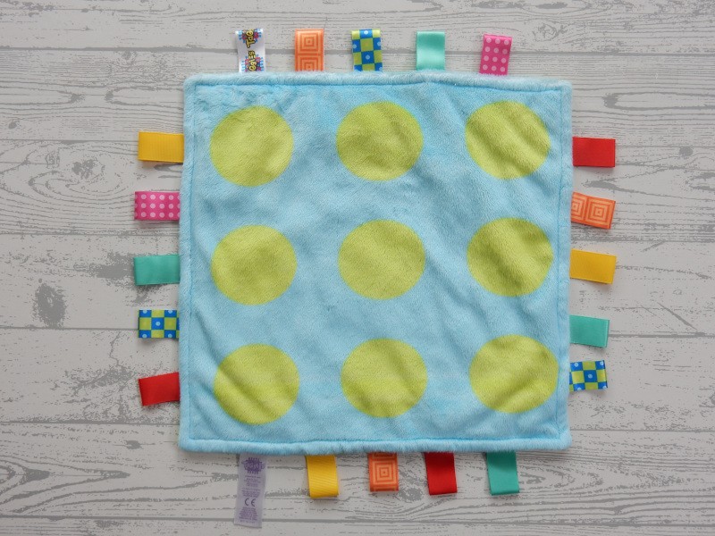 Taggies knuffeldoek velours blauw lime groen blanket dots