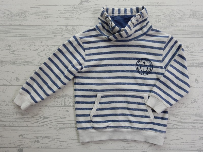 H&M sweater met tunnelkraag wit blauw gestreept maat 98-104