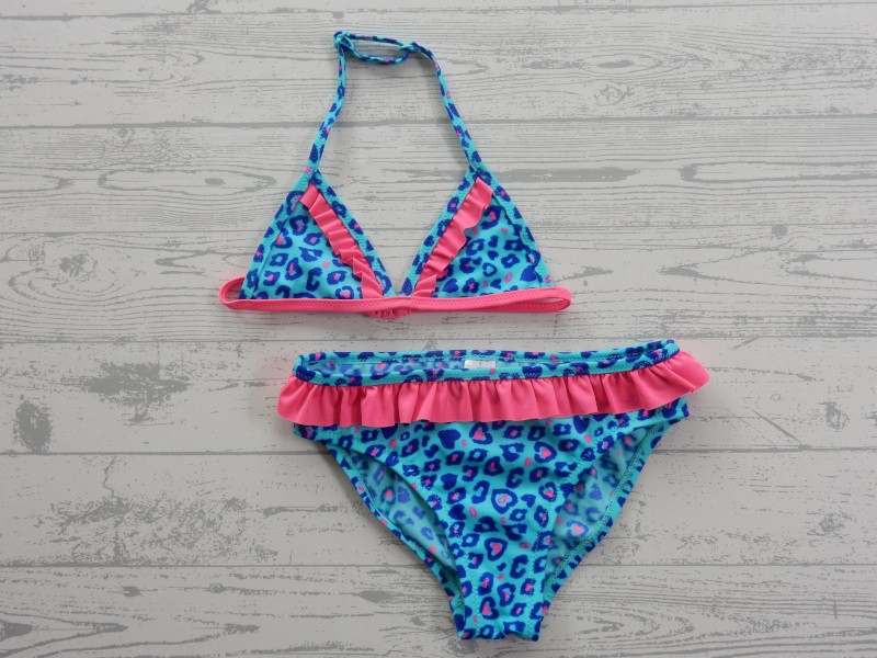 Bikini aqua blauw fel roze animal print maat 110-116