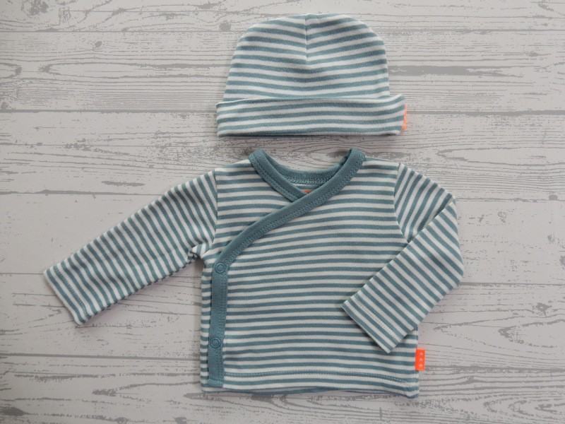 Hema newborn set mutsje shirt overslag groen gestreept maat 44