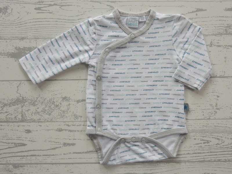 Babylook romper lange mouw overslag wit grijs groen dreamer maat 44-48