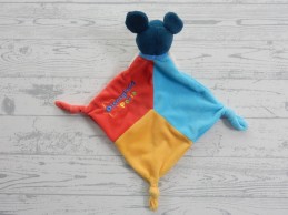 Disneyland Parijs knuffeldoek velours blauw rood geel Mickey Mouse