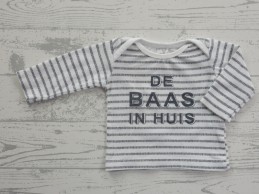 Prenatal newborn shirtje wit donkerblauw gestreept Baas in Huis maat 44