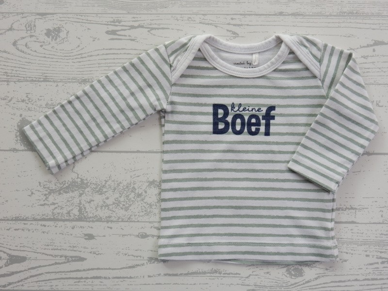 Prenatal newborn shirtje wit groen gestreept Kleine Boef maat 44