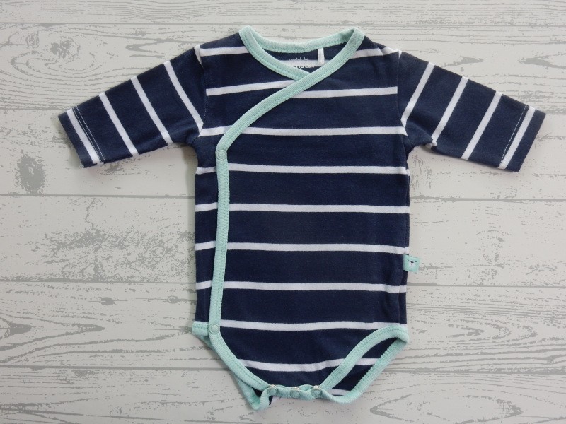 Prenatal romper lange mouw donkerblauw wit mint maat 50