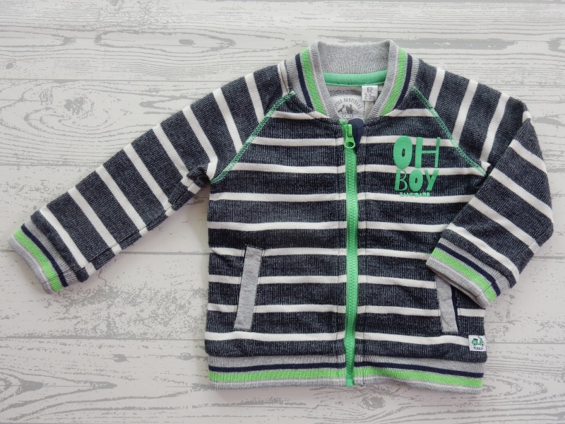 Bampidano sweatvest donkerblauw grijs gestreept groen Oh Boy maat 62