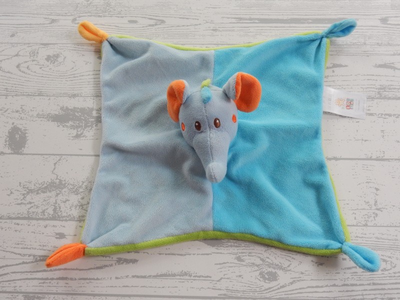 Toylino knuffeldoek velours blauw groen oranje olifant