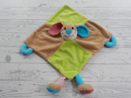 Minifeet doudou knuffeldoek velours beige bruin groen blauw konijn