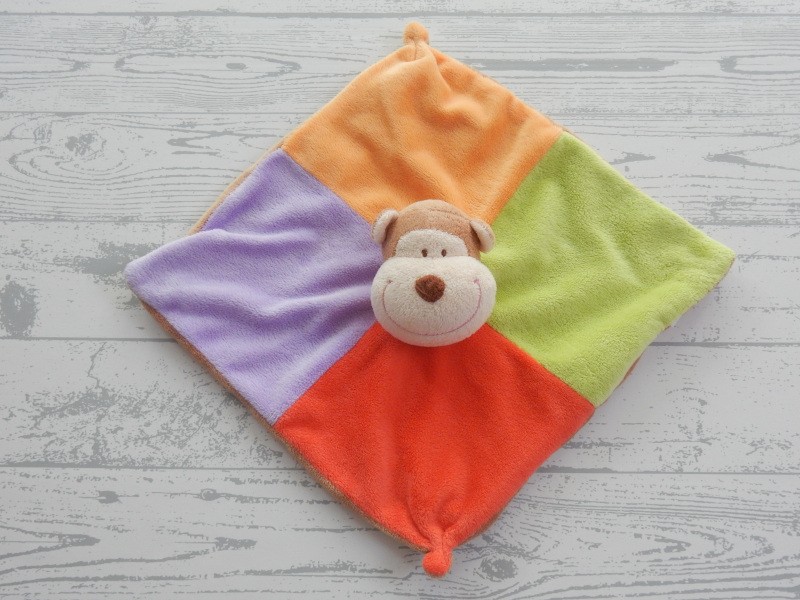 Eddy Toys knuffeldoek velours oranje lila rood groen Aap