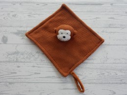 Prenatal knuffeldoek velours gebreid bruin aap Little Knits