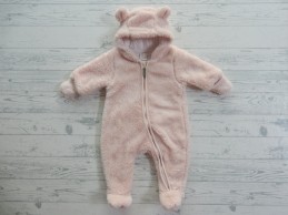 H&M teddy overall met oortjes fleece roze stipjes maat 56