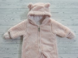 H&M teddy overall met oortjes fleece roze stipjes maat 56