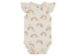 Hema romper korte mouw ruches wit off-white regenboog maat 50-56