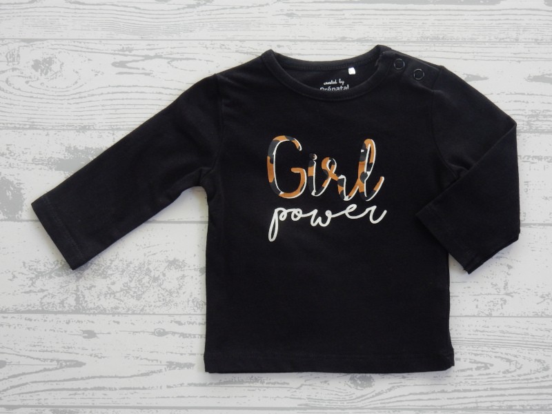 Prenatal baby shirt zwart wit bruin Girl Power maat 56