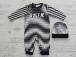 Babylook jumpsuit boxpak mutsje zwart wit gestreept Boefje maat 56