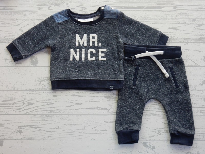 Newborn set sweatstof donkerblauw melange Mr Nice maat 56