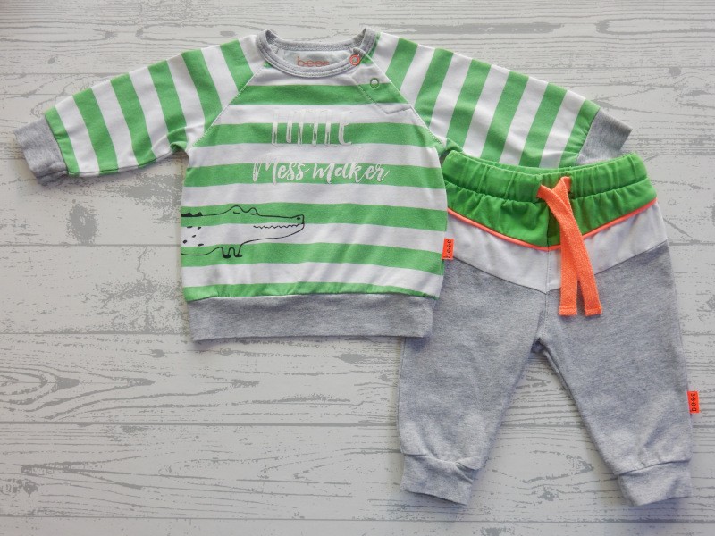 Bess newborn set shirt broekje groen grijs Little Mess Maker maat 56