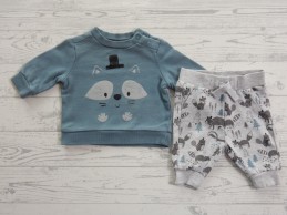 Newborn set sweatstof blauw grijs lichtgrijs wasbeer maat 50-56