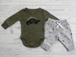 Carter's newborn set romper sweatbroek legergroen grijs Brosaurus maat 50