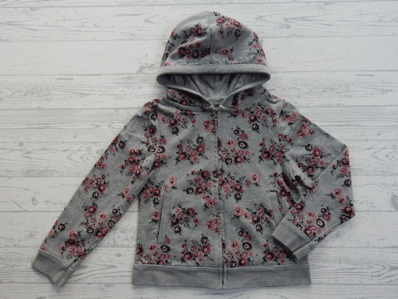 Here & There sweatvest grijs melange roze bloemen maat 122-128