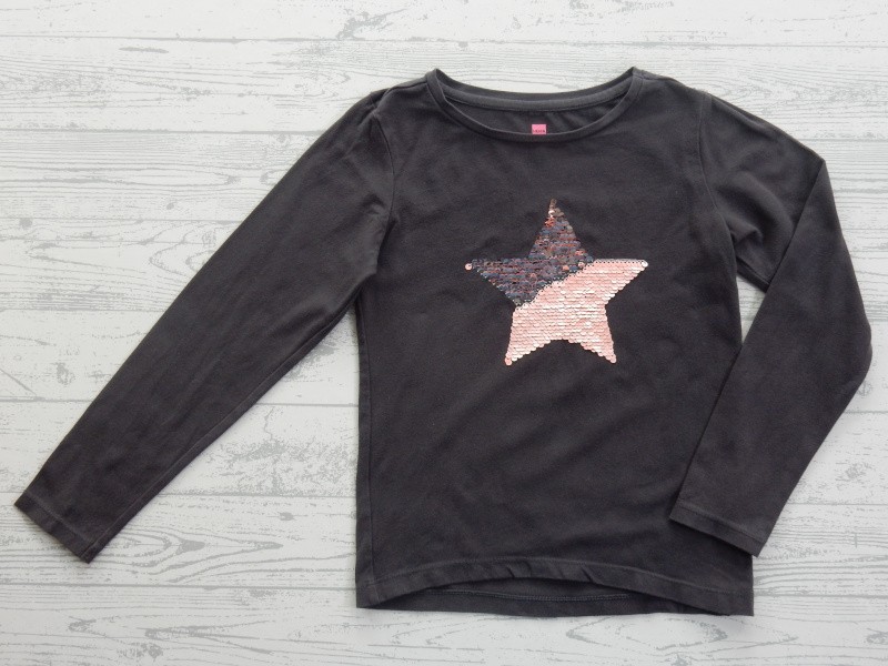 Hema longsleeve donkergrijs zilver roze pailletten ster maat 122-128