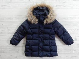 H&M winterjas donkerblauw imitatiebont maat 98