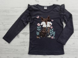 Kiki & KoKo longsleeve donkerblauw pailletten ruches vos maat 122