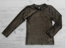 Kinder pulli shirt velours ribstof khaki olijfgroen maat 110-116