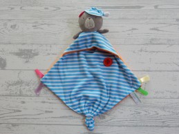 Bobbie & friends knuffeldoek velours oranje blauw wit gestreept Beer