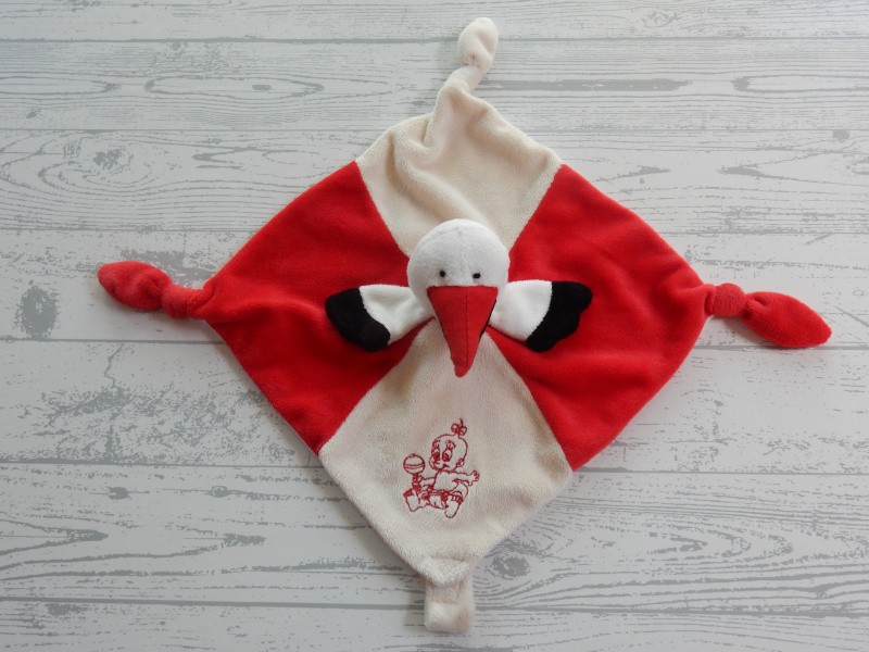 Roda SAS knuffeldoek velours rood wit zwart stork ooievaar