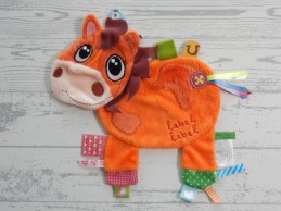 Label Label knuffeldoek labeldoek velours oranje bruin labels Paard