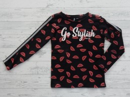 Kinder longsleeve zwart rood glitter lippen Go Stylisch maat 116