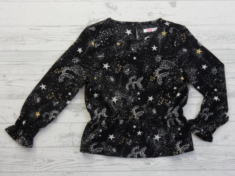 WE Fashion blouse dessin zwart wit goud sterren Jasmin Xmas maat 110-116