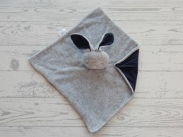 Bambino knuffeldoek velours lichtgrijs donkerblauw Konijn