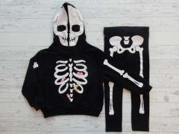 H&M set Halloween sweater legging zwart wit skelet snoepjes maat 104