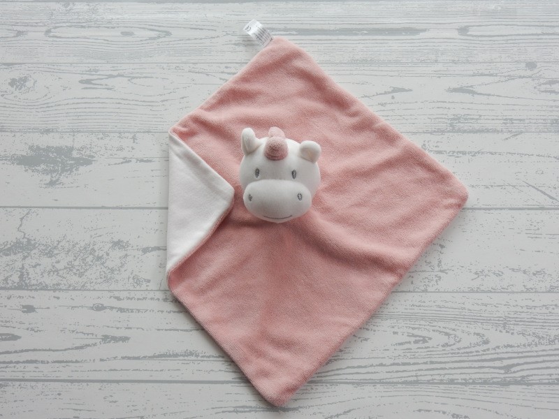 Bambino knuffeldoek velours roze wit tricot Eenhoorn