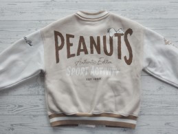 Zara kids college jas sweatstof beige bruin wit Peanuts maat 122