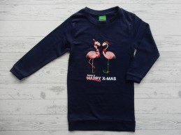 Kerstjurk sweater sweatstof donkerblauw flamingo maat 116-122