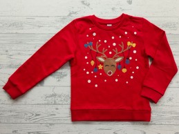 Kerst sweater kersttrui rood blauw geel rendier maat 110-116